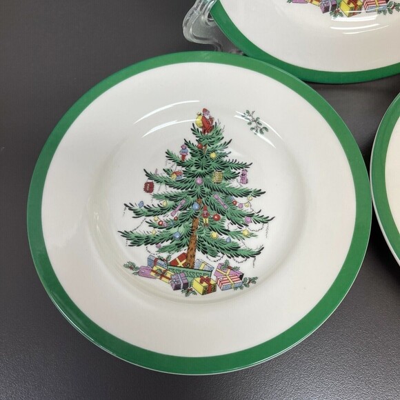 Spode Christmas Tree Bread & Butter Plates Green Band Lot of 3 - Retail $26 each - Picture 3 of 7